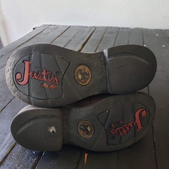 Justin Boots Women's 6 6B Brown Leather Fat Boy Cowgirl Boots Pink Stitching - Picture 5 of 12